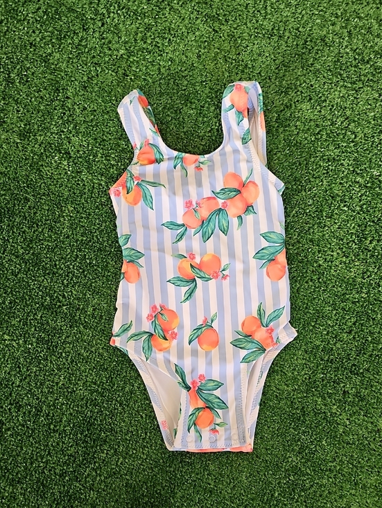 Old Navy Other - Old Navy Girls Peach Print One-Piece Swimsuit - White, Blue, Orange, Green